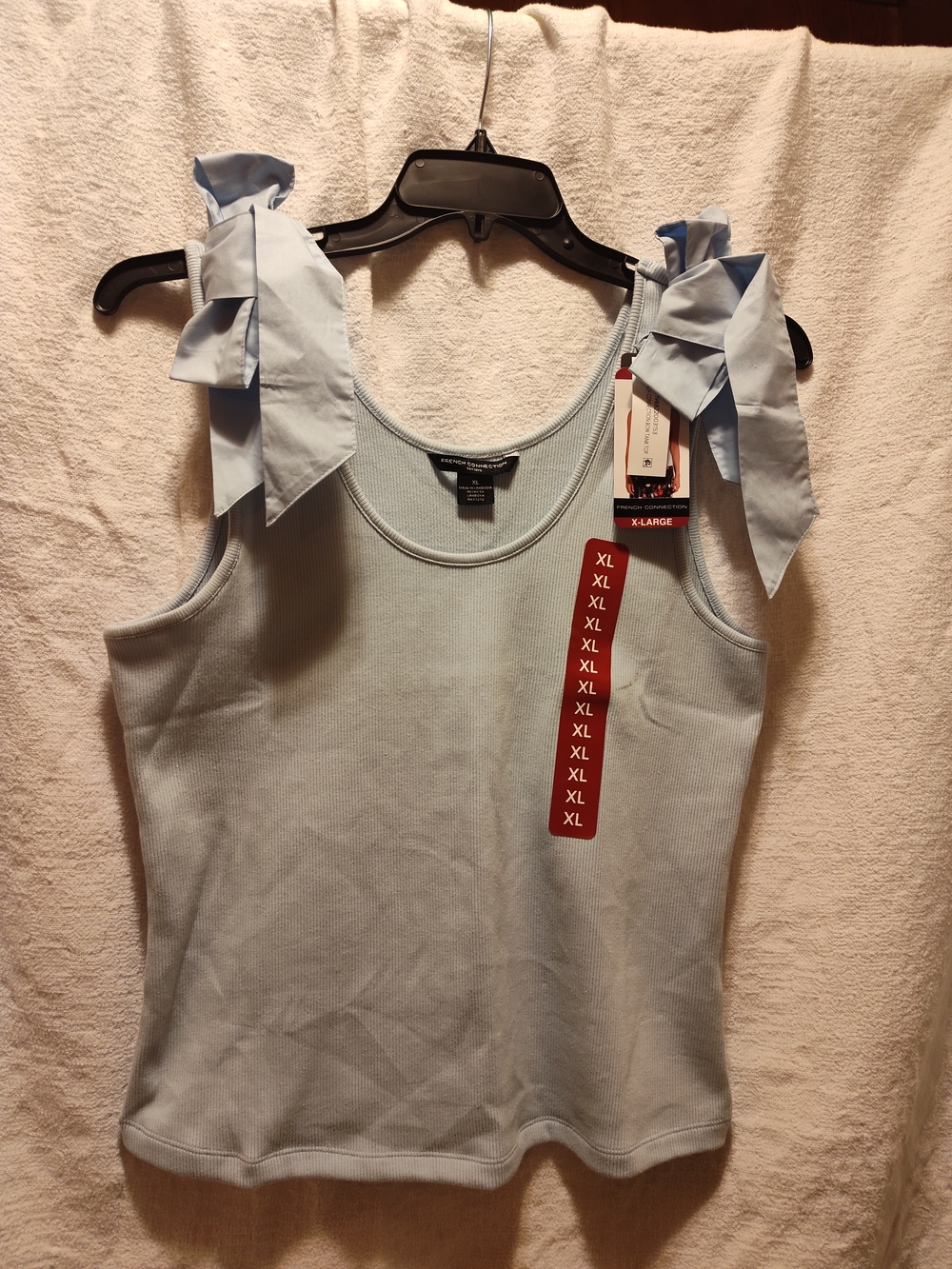 French Connection Light Blue Ribbed Tank with Shoulder Bows